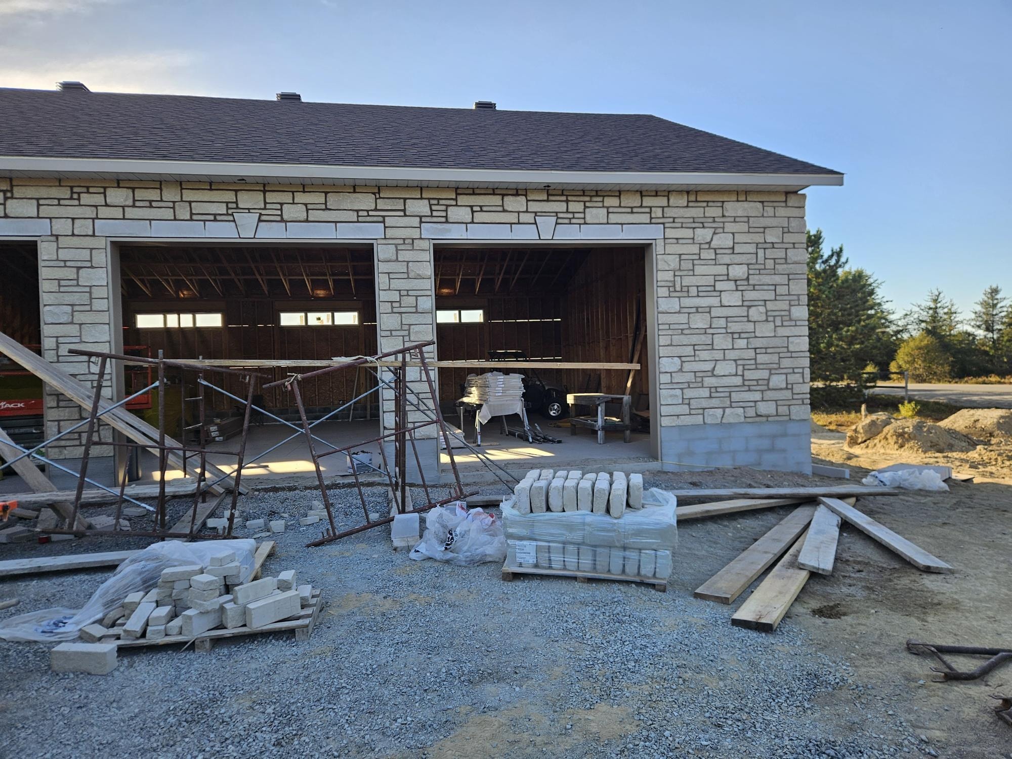 Stone veneer garage build in progress, A1 Creative Masonry