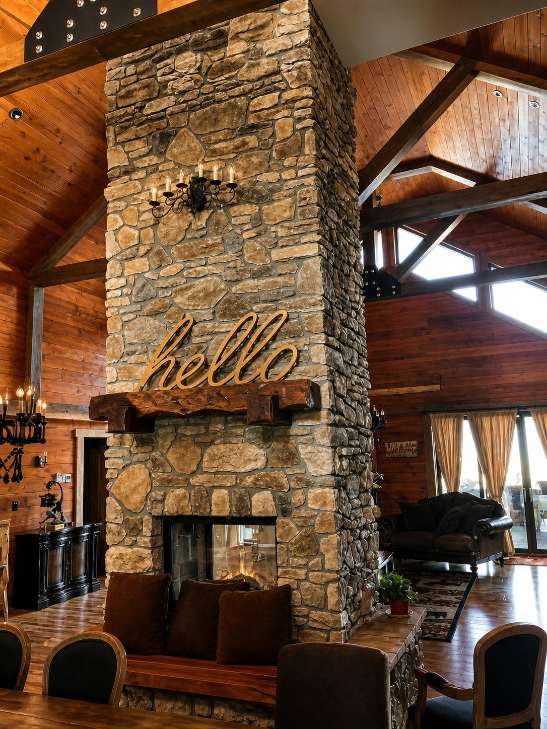 Interior stone fireplace feature wall — A1 Creative Masonry